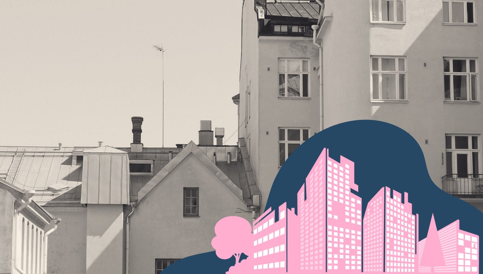 mustavalkoinen tausta talo silhuetti